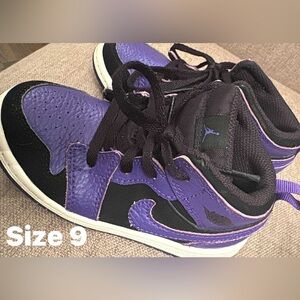 Nike Air Jordan 1 Mid TD Black-Dark Concord-White Toddler Shoes Purple Jordan’s